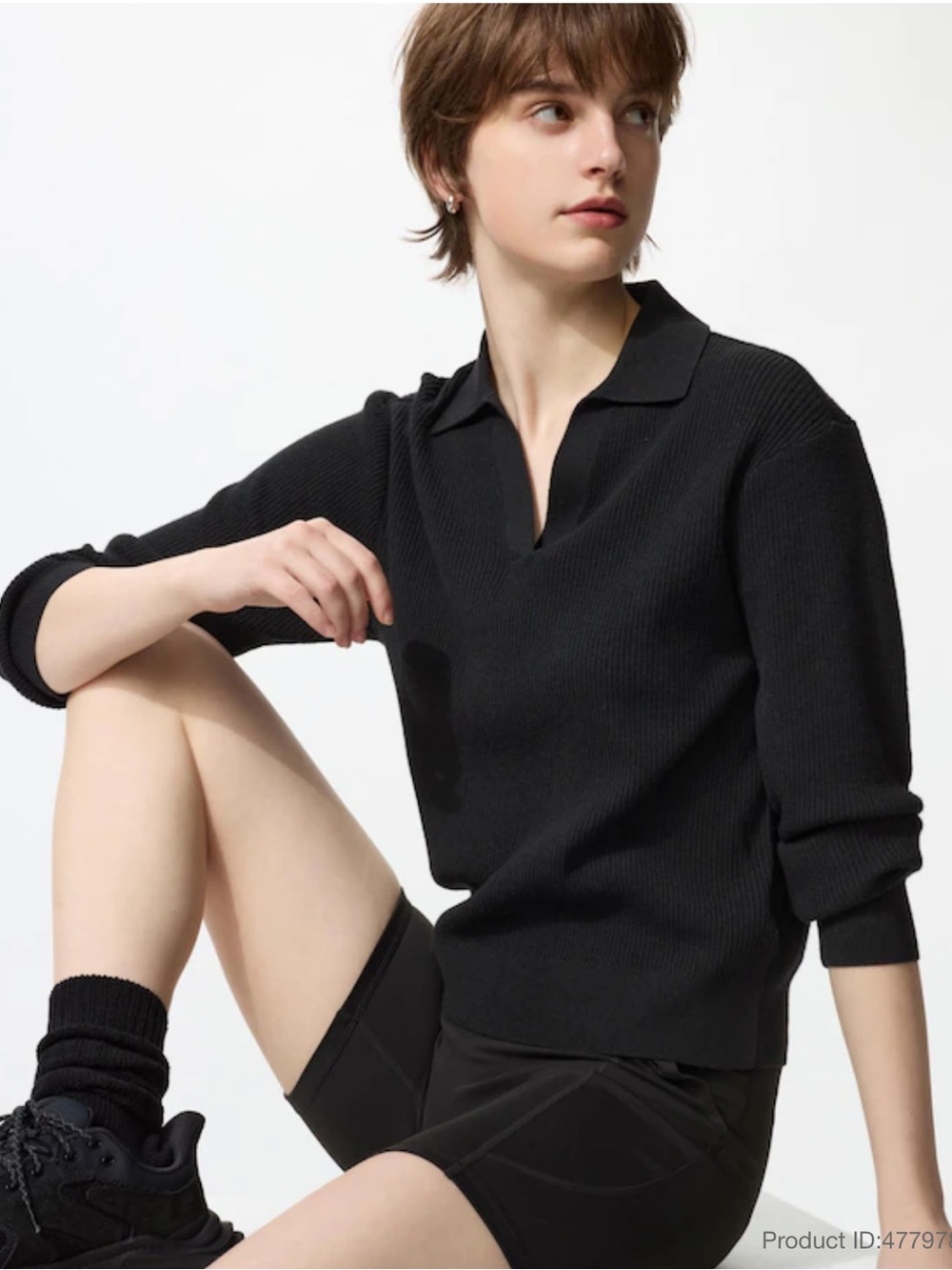Uniqlo Black Rib Knit Polo